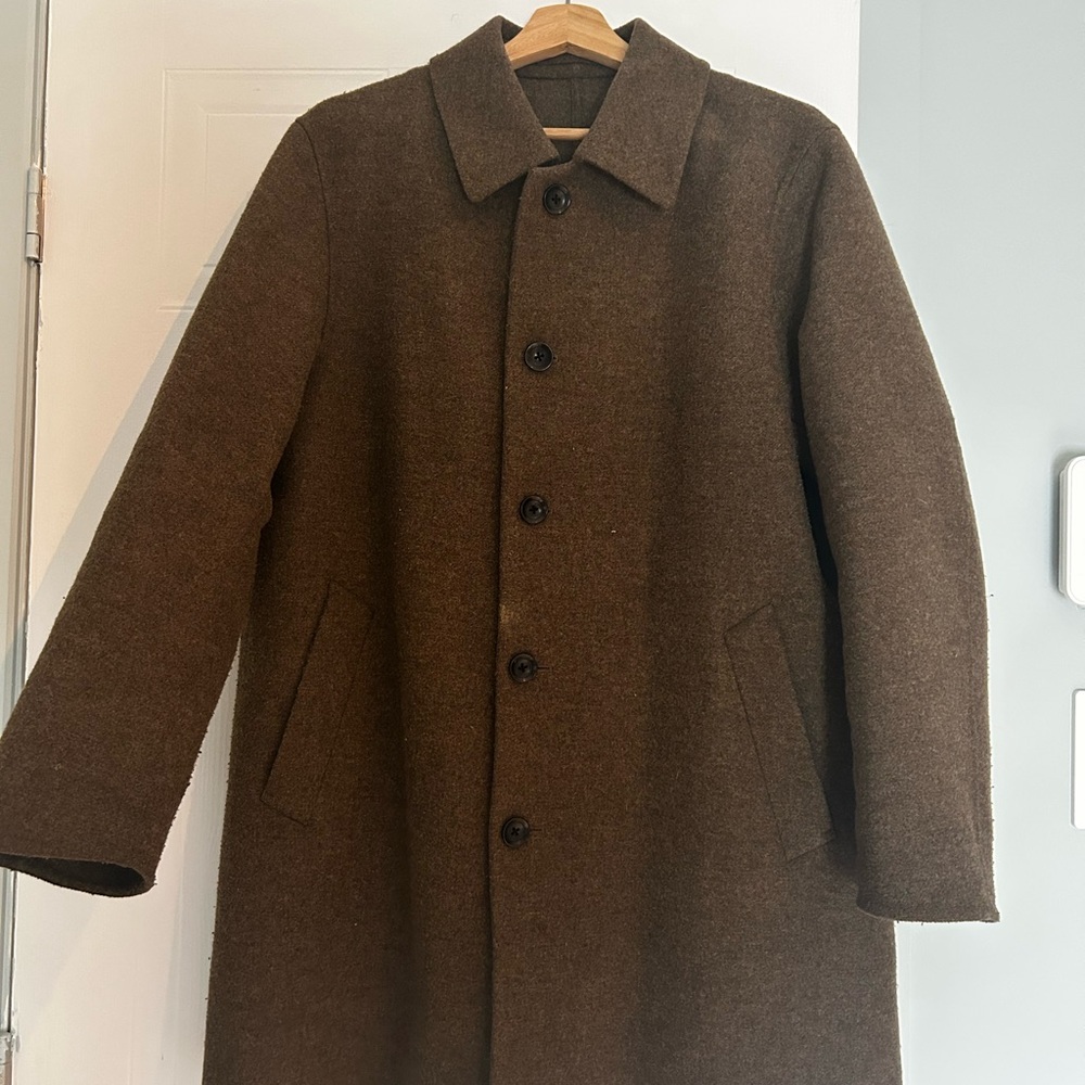 Uniqlo Brown Wool-Blend Pea Coat - Button Front